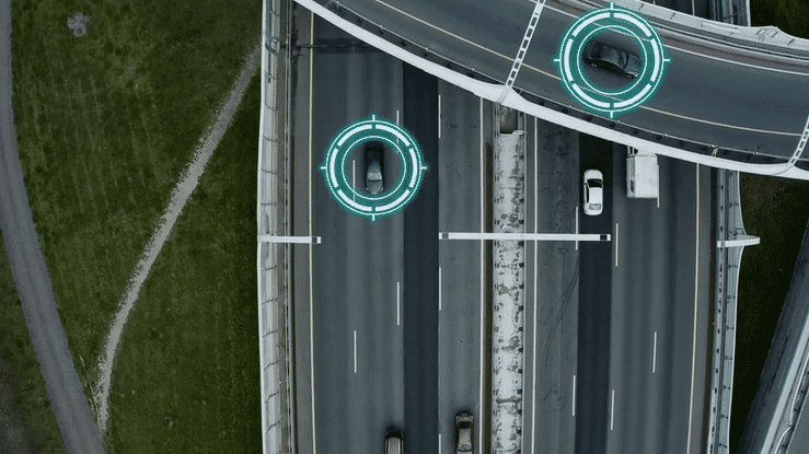 aerial-shot-of-autonomous-autopilot-cars-driving